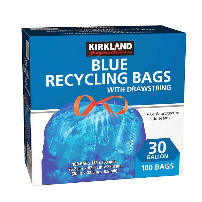 Kirkland Signature Blue Recycling Bags with drawstrings Pack of 100 -  Deliver-Grocery Online (DG), 9354-2793 Québec Inc.